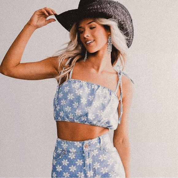 WRANGLER X BILLABONG rodeo blue western boho jean style strappy top NWT - Picture 1 of 7